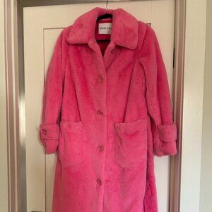 STAND STUDIO Barbie Pink Belted Faux Fur Coat